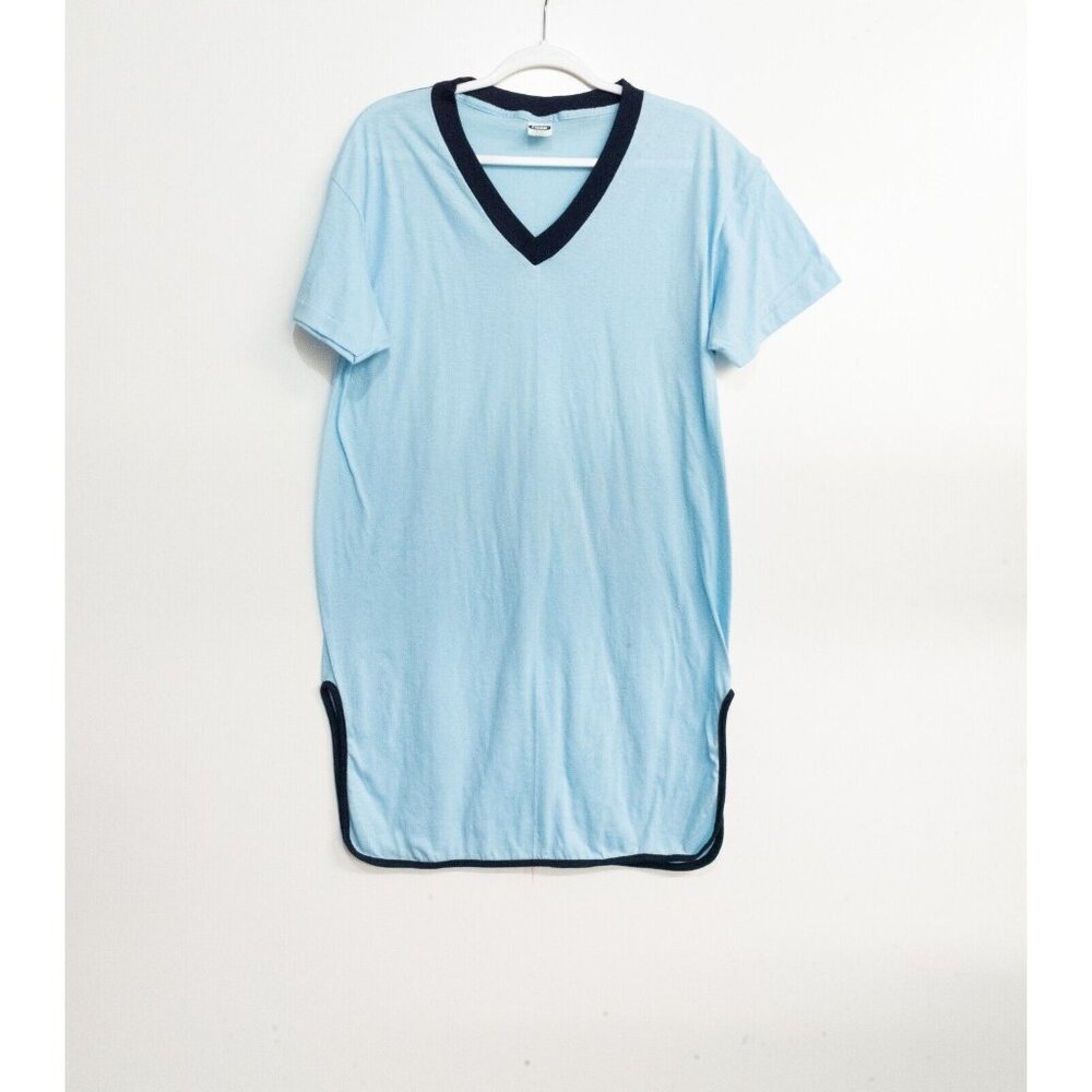 Ched by Anvil Womens Blue Polycotton Over Size Tee V Neck Short Sleeve One Size
